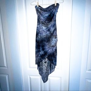 Blue floral strapless cocktail dress